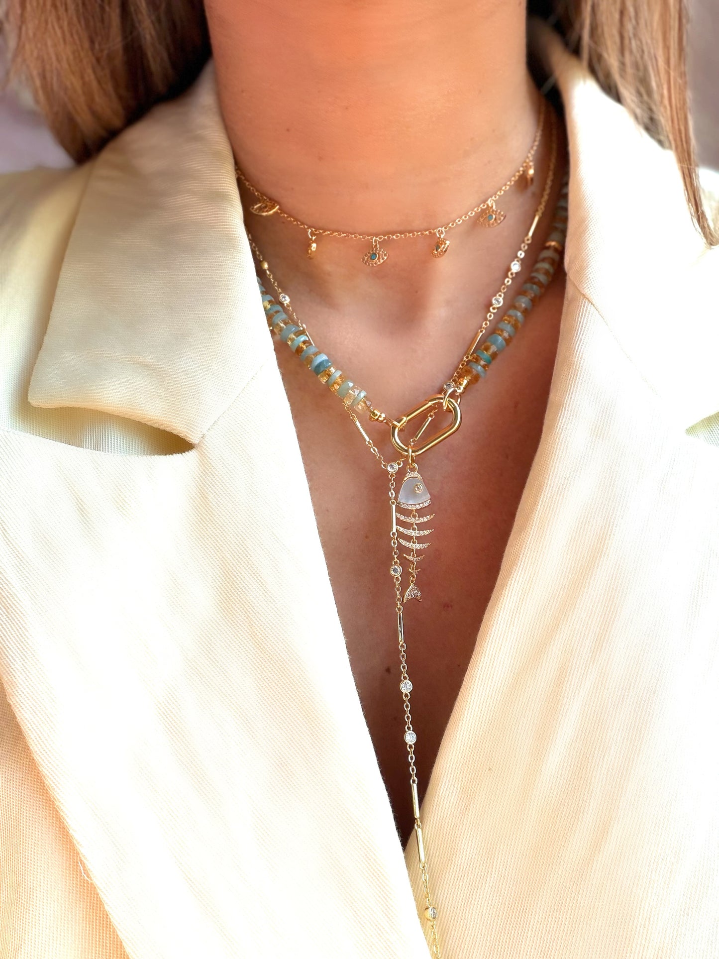 Honey Citrine & Turquoise Opal Charm Holder Necklace
