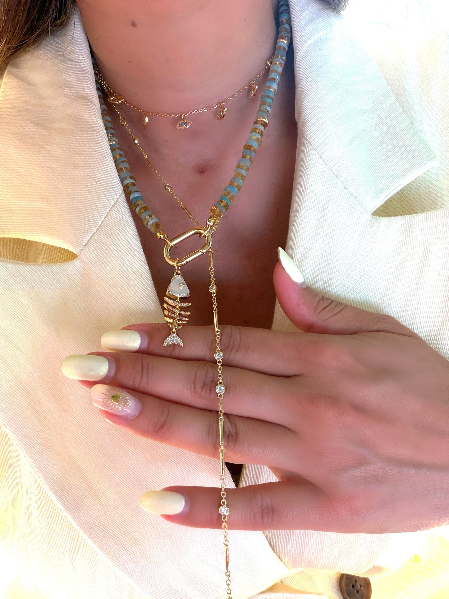 Honey Citrine & Turquoise Opal Charm Holder Necklace