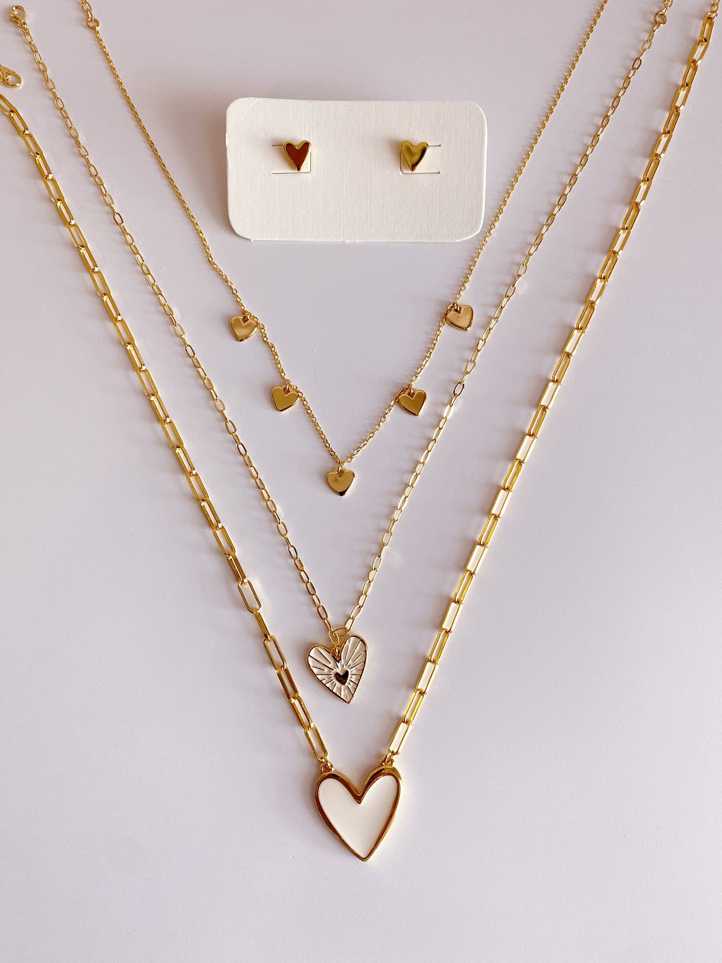 Layering Necklace + heart earrings